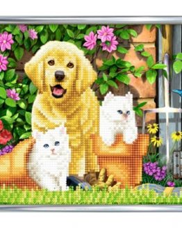 Diamond Painting Crystal Card Kit Cat and Dog Friends 21 x 25 cm Partial zilveren lijst