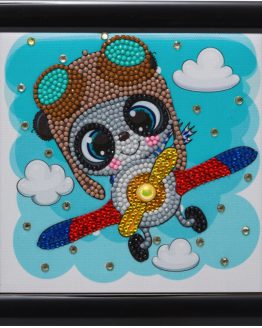 Diamond Painting Kinderframe Flying Panda 16 x 16 partial