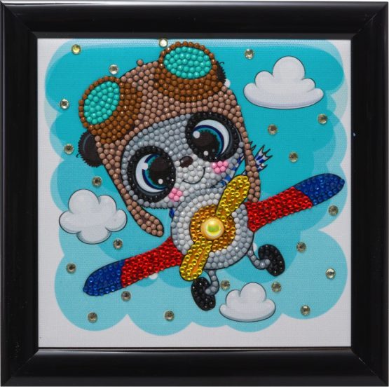 Diamond Painting Kinderframe Flying Panda 16 x 16 partial