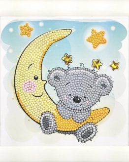 Diamond Painting Kinderframe Teddy on the Moon 16 x 16 partial