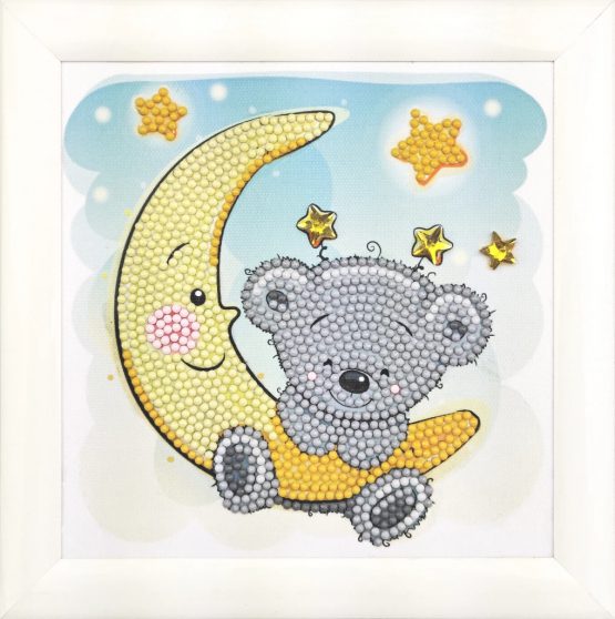 Diamond Painting Kinderframe Teddy on the Moon 16 x 16 partial