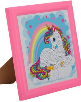 Diamond Painting Kinderframe Unicorn Rainbow Eenhoorn Regenboog 16 x 16 partial