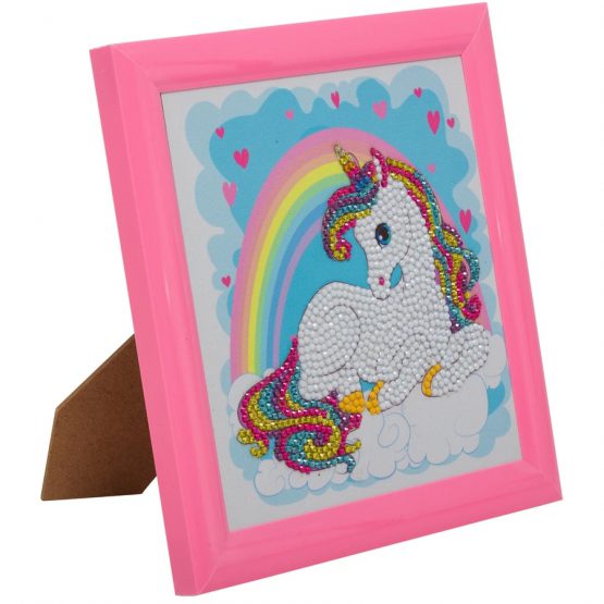 Diamond Painting Kinderframe Unicorn Rainbow Eenhoorn Regenboog 16 x 16 partial