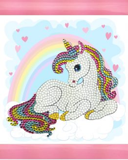 Diamond Painting Kinderframe Unicorn Rainbow Eenhoorn Regenboog 16 x 16 partial