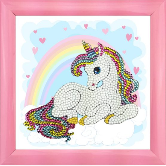 Diamond Painting Kinderframe Unicorn Rainbow Eenhoorn Regenboog 16 x 16 partial