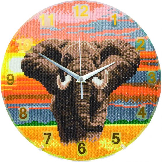 Diamond Painting Klok Elephant Sunrise 30 x 30 partial