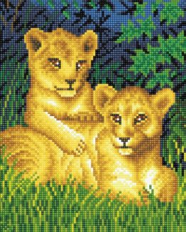 Diamond Painting Lion Cups Leeuwen Welpjes 30 x 30 Full