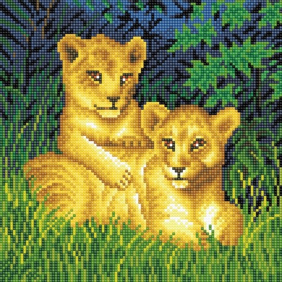 Diamond Painting Lion Cups Leeuwen Welpjes 30 x 30 Full