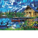 Diamond Painting Moonlit Lake Cabin 40 x 50 full