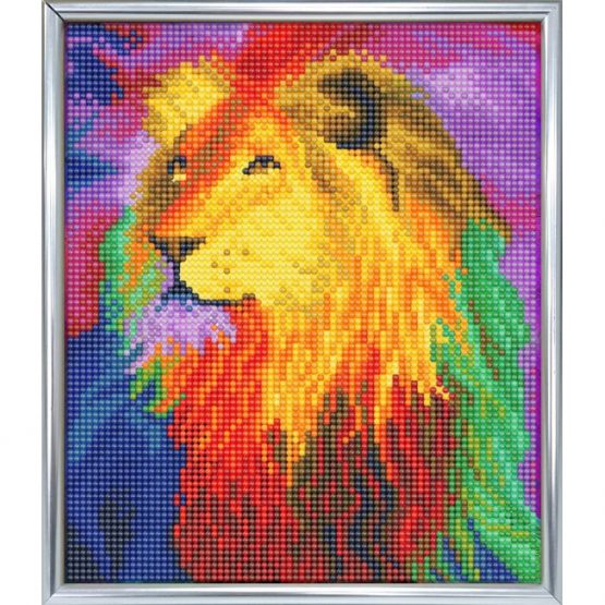 "Diamond Painting Rainbow Lion 21 x 25 cm Full zilveren lijst 2" "Diamond Painting Rainbow Lion 21 x 25 cm Full zilveren lijst 1" "Diamond Painting Rainbow Lion 21 x 25 cm Full zilveren lijst 3"