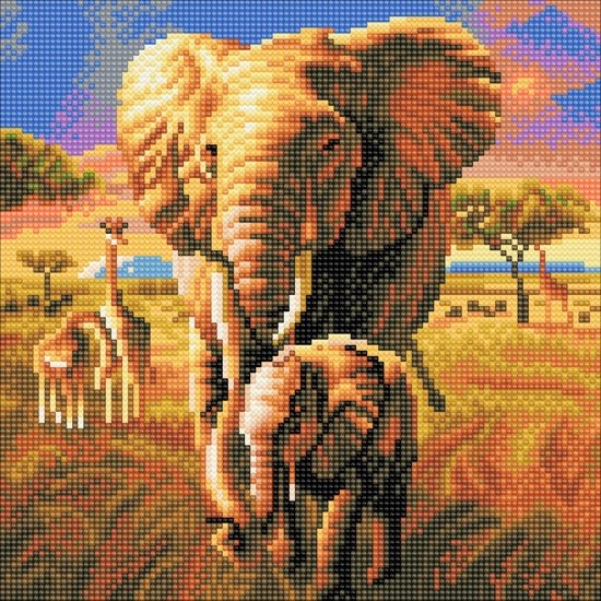 Diamond Painting Savannah Elephant Olifant 30 x 30 Full