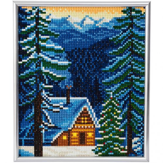 Diamond Painting Alpine Cottage 21 x 25 cm Full zilveren lijst