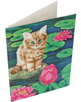 Diamond Painting Cat at the Lily Pond 21 x 29 kaart Crystal Art Card