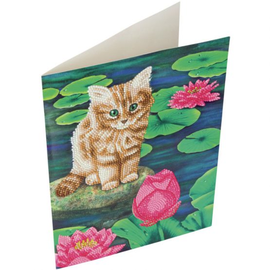 Diamond Painting Cat at the Lily Pond 21 x 29 kaart Crystal Art Card