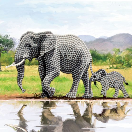 Diamond Painting Elephant Olifant 18 x 18 kaart Crystal Art 1