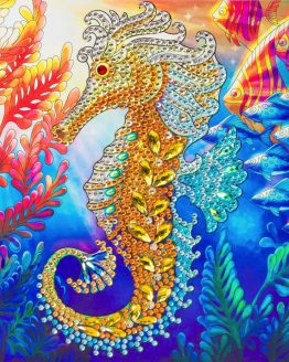 Diamond Painting Golden Seahorse 18 x 18 kaart Crystal Art 1