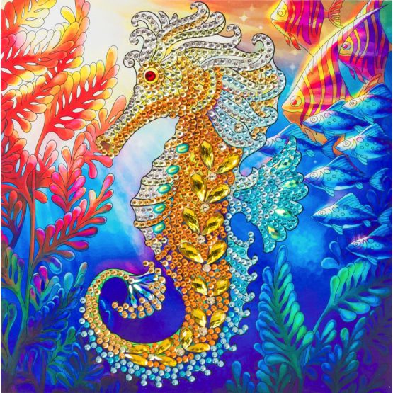 Diamond Painting Golden Seahorse 18 x 18 kaart Crystal Art 1