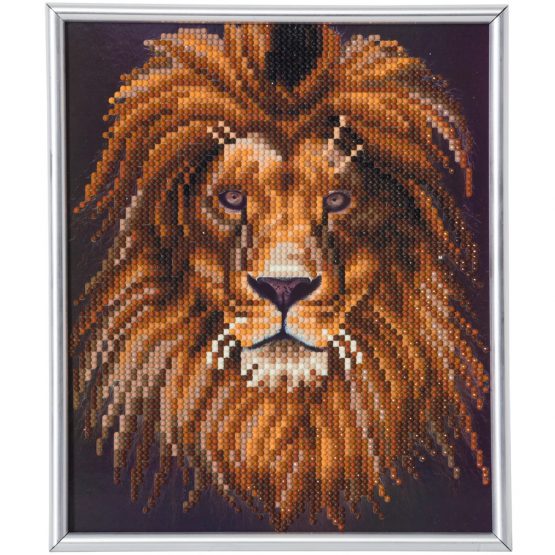 Diamond Painting Lion Leeuw 21 x 25 cm partial zilveren lijst