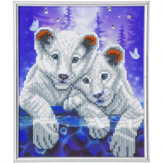 Diamond Painting Tiger Cubs Tijger Welpjes 21 x 25 cm partial zilveren lijst