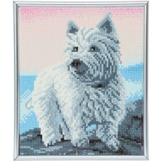 Diamond Painting Westie 21 x 25 cm Full zilveren lijst 0