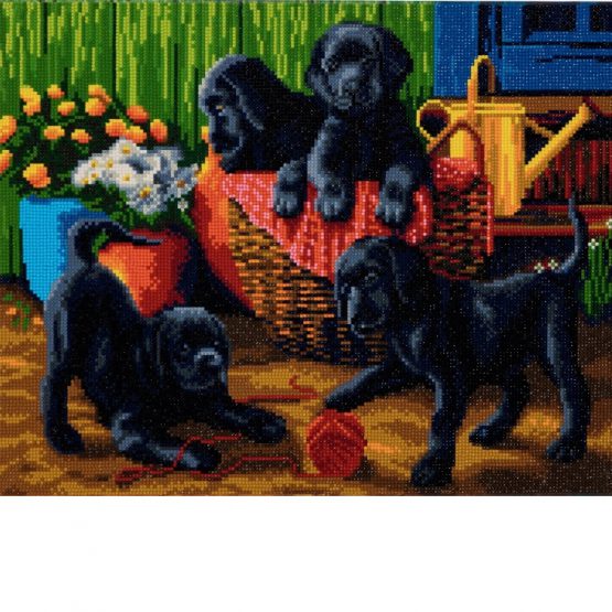 Diamond Painting Black Labrador Pups 50 x 40 Full Painting 1