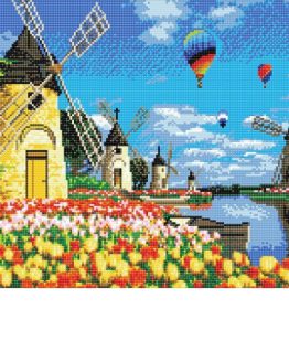 Diamond Painting Windmills and Tulips 50 x 40 Full Painting 1